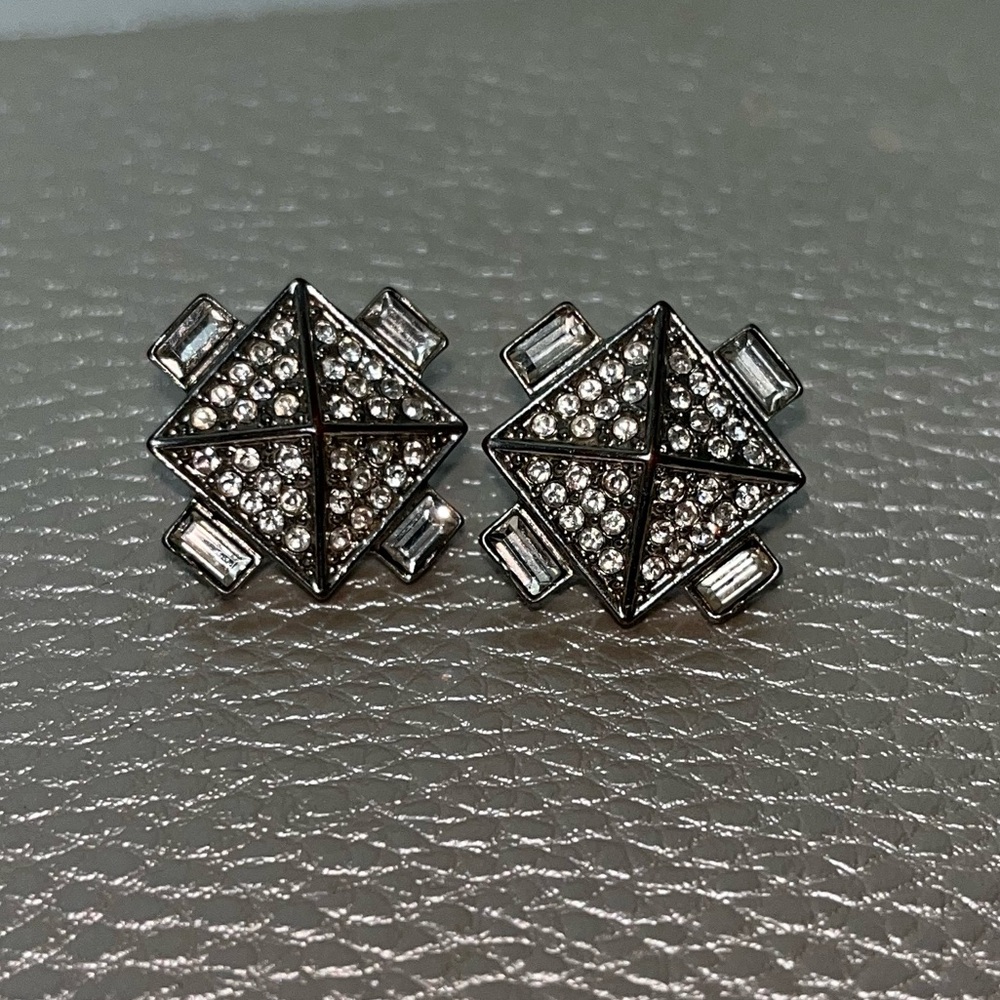 R.J. Graziano Silver Deco Rhinestone Earrings